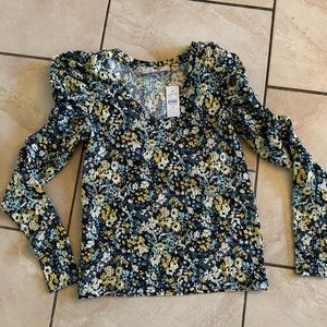 NWT Loft Floral  Puff Long Sleeve Shirt